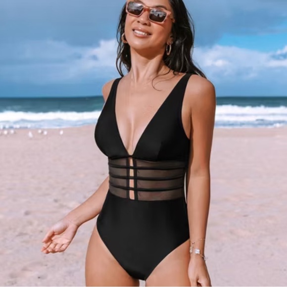Cupshe Other - NWT Cupshe Women's Tummy Control Mesh Blk OnePiece Swimsuit Size L